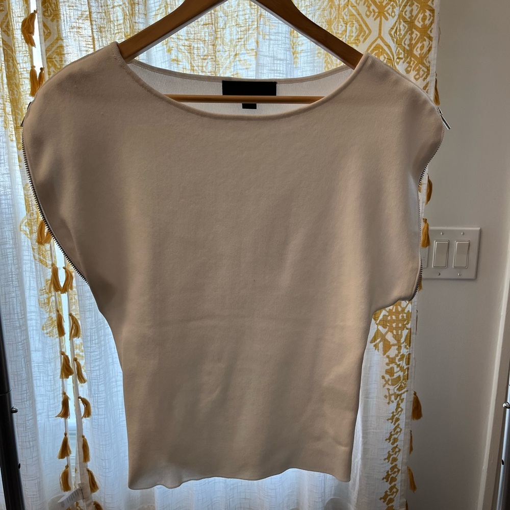 Zara White Women's Top with zipper sleeve detail